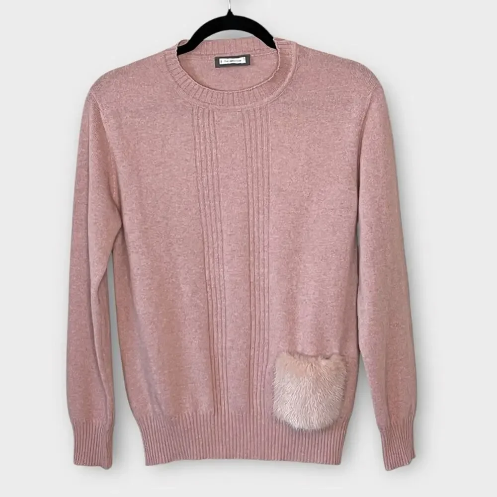METAMORFOSI Italian 100% Cashmere Mink Pocket Sweater Blush Pink Size 4 (IT 40)